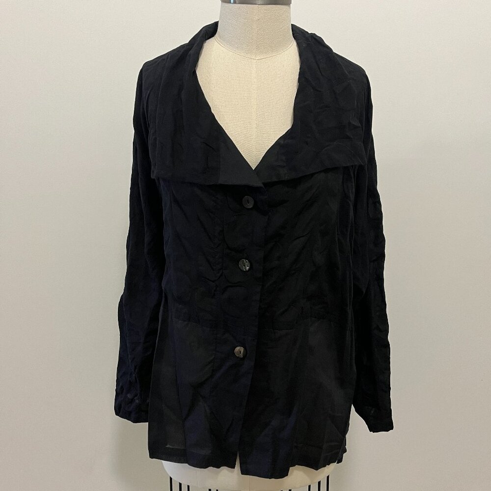 Moyuru Black Long Sleeve Semi Sheer Polka Dot Button Up Blouse